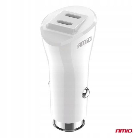 Ładowarka samochodowa do auta samochodu 2x USB-C 40W AMIO-03884 Ładowarka samochodowa do auta samochodu 2x USB-C 40W AMIO-03884