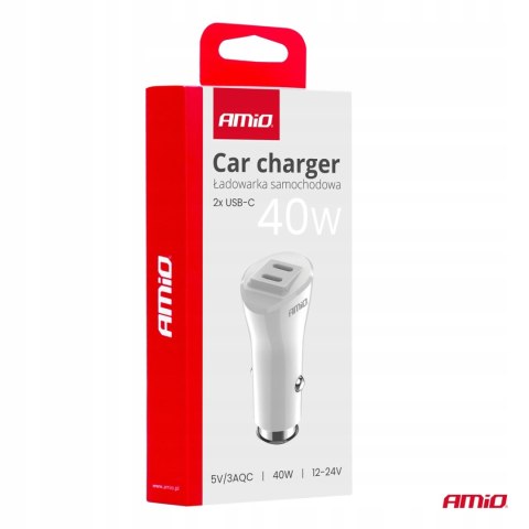 Ładowarka samochodowa do auta samochodu 2x USB-C 40W AMIO-03884 Ładowarka samochodowa do auta samochodu 2x USB-C 40W AMIO-03884