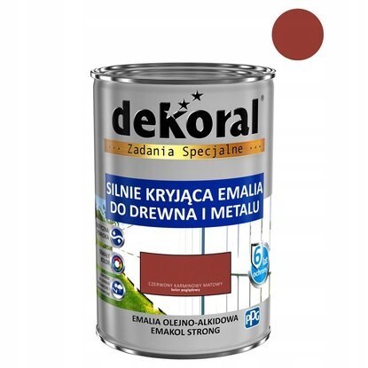 Farba olejno-ftalowa do drewna Dekoral 0,9 l Czerwony Karminowy Matowy mat Farba olejno-ftalowa do drewna Dekoral 0,9 l Czerwony Karminowy Matowy mat