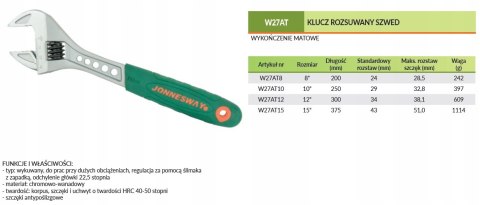 Jonnesway Klucz rozsuwany typ szwed 8" 200 mm Jonnesway Klucz rozsuwany typ szwed 8" 200 mm