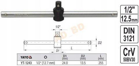 POKRĘTŁO TYPU T'' 1/2 255 MM YATO YT-1243 POKRĘTŁO TYPU T'' 1/2 255 MM YATO YT-1243