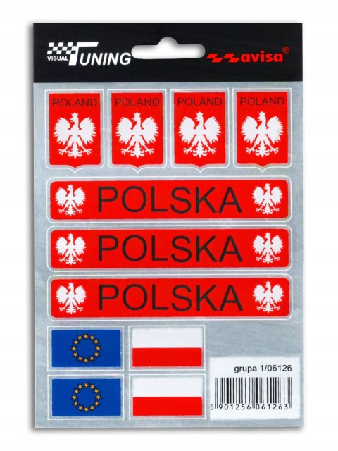 NAKLEJKI ZESTAW FLAGI, WSTEGI, GODŁO, UE AVISA